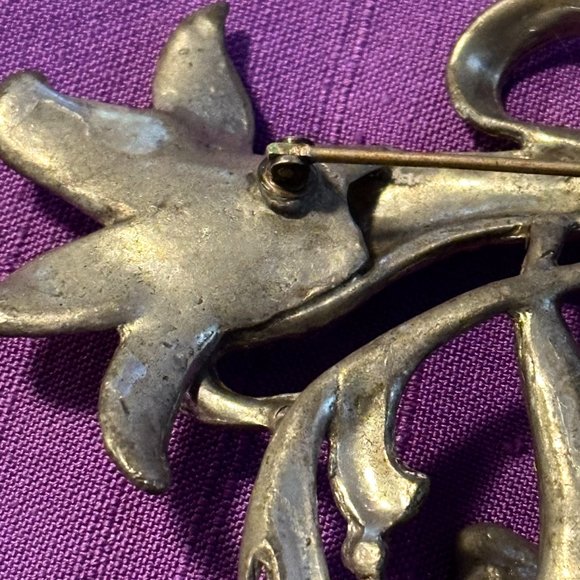 Vintage 1930s  - 1940s Art Deco or Nouveau Large Pave Rhinestone Lily Brooch Pin - Picture 9 of 14